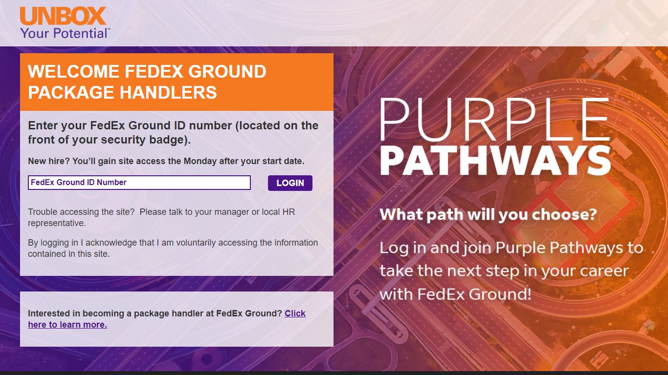 FedEx Ground Package Handler: Login